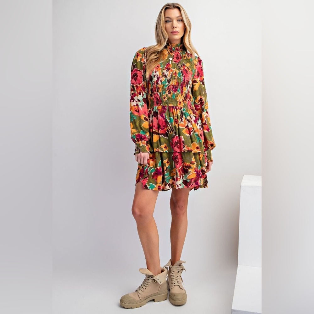 EASEL FLORAL/FLOWER PRINTED GAUZE DRESS NWT